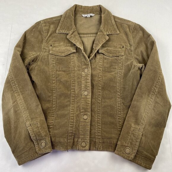 Cabi Corduroy Snap Up Jacket Women’s M Style 411 Cord Pockets Cotton Stretch Tan - Picture 1 of 9